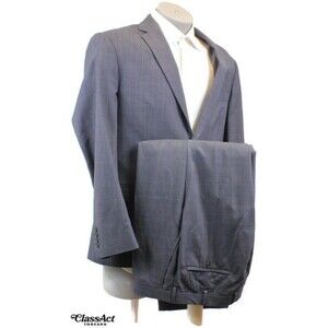Jos A Bank Joseph Slim Fit 2 Pc Suit Mens Gray Glen Plaid 44R Flat Fronts 38" W
